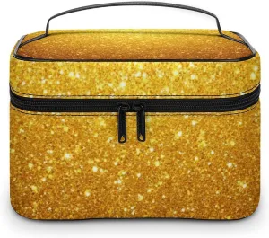 Make Up Bags Beautiful Gold Bling Glitter Sparkles Pattern Cosmetics Organizer Case for Women, Travel Toiletry Brushes Storage Bag with Carry Handle