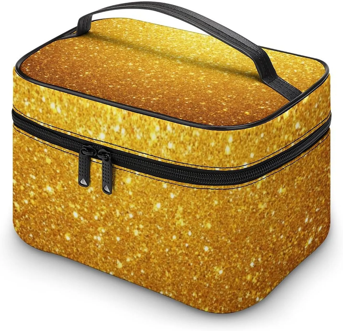 Make Up Bags Beautiful Gold Bling Glitter Sparkles Pattern Cosmetics Organizer Case for Women, Travel Toiletry Brushes Storage Bag with Carry Handle