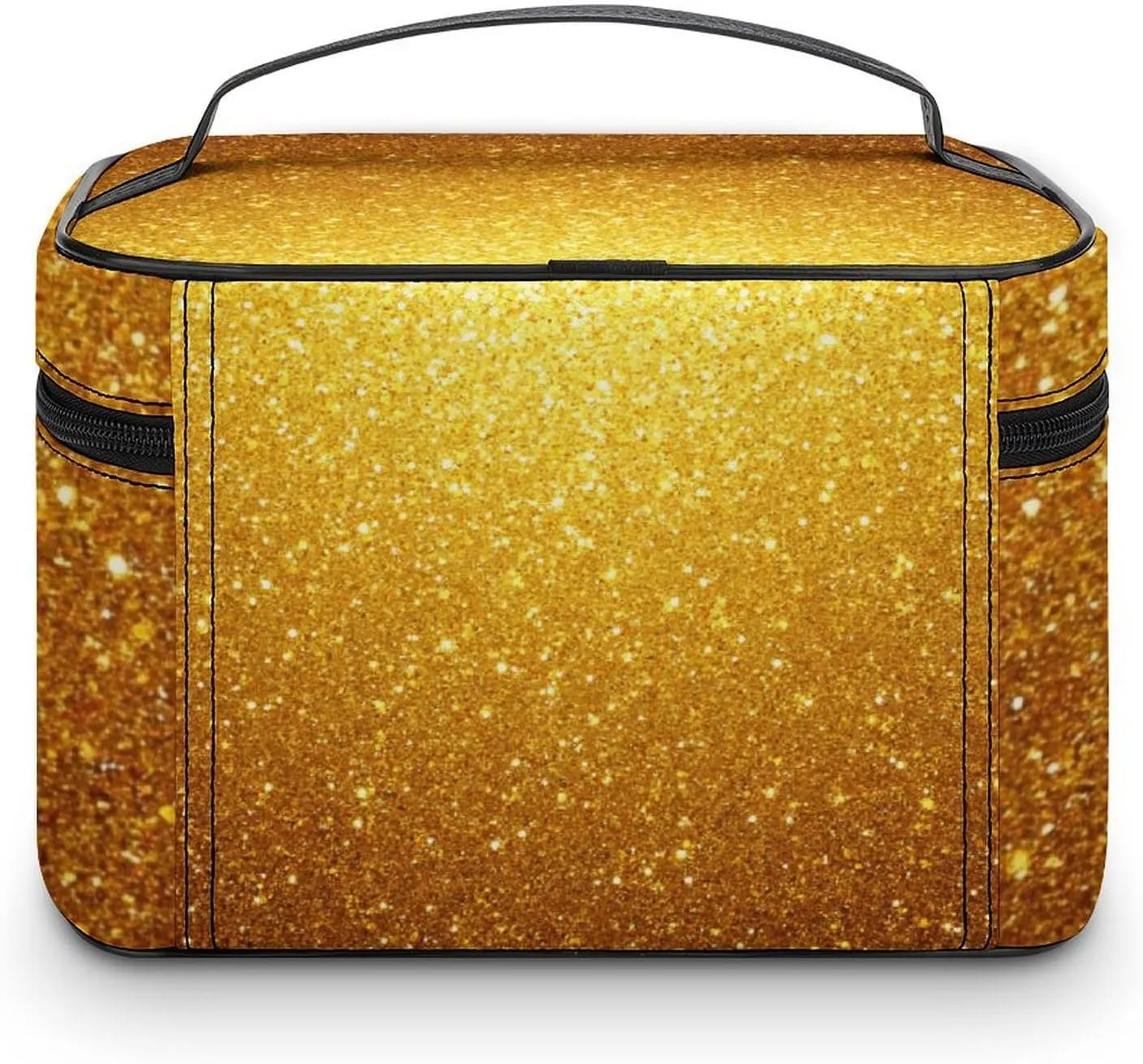 Make Up Bags Beautiful Gold Bling Glitter Sparkles Pattern Cosmetics Organizer Case for Women, Travel Toiletry Brushes Storage Bag with Carry Handle