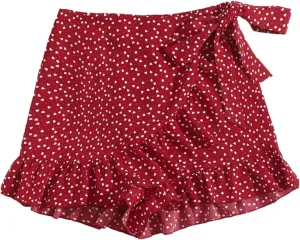 MakeMeChic Women's Boho Floral Print Elastic Waist Ruffle Wrap Tie Skorts Skirt Skorts