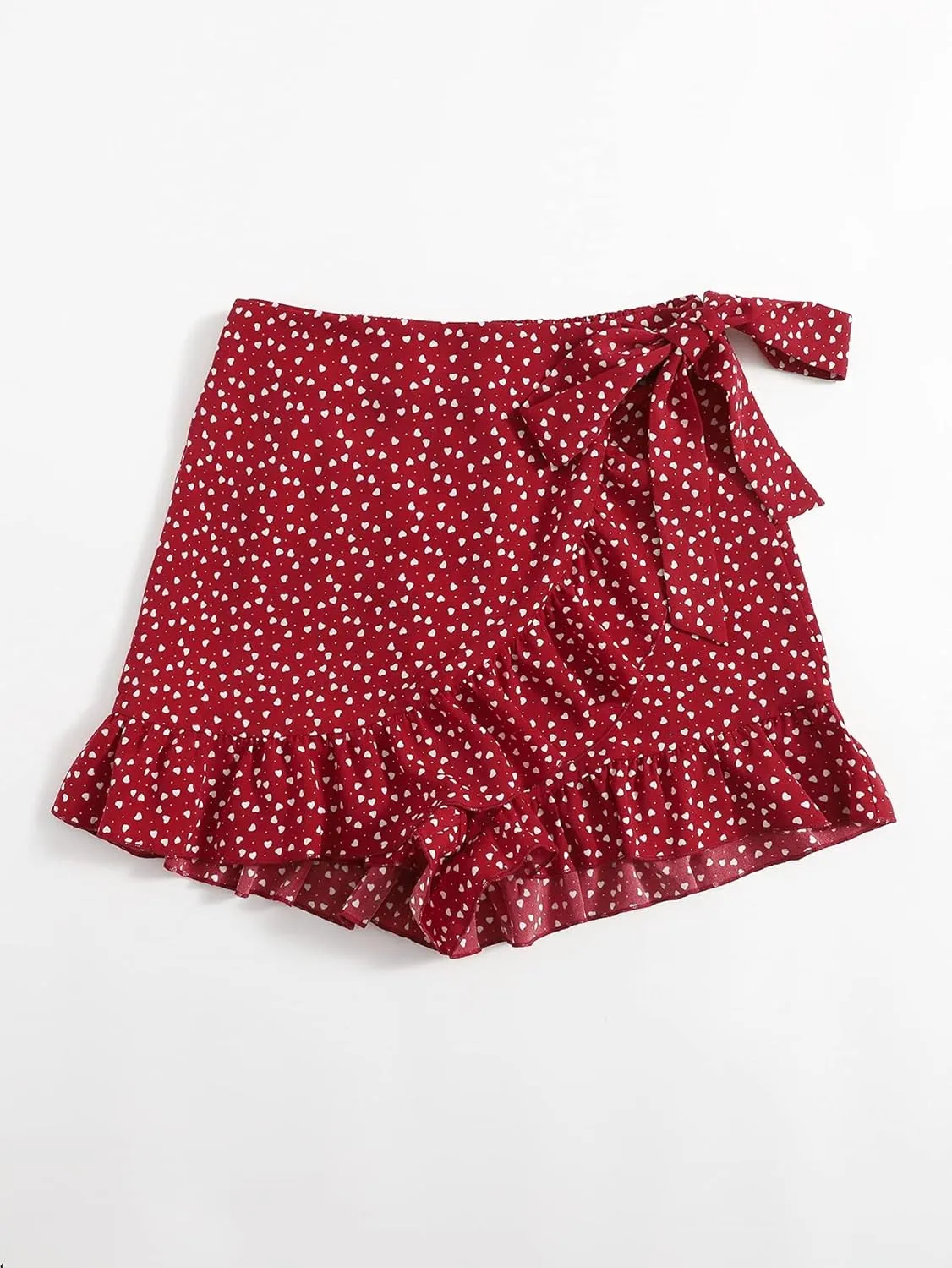 MakeMeChic Women's Boho Floral Print Elastic Waist Ruffle Wrap Tie Skorts Skirt Skorts