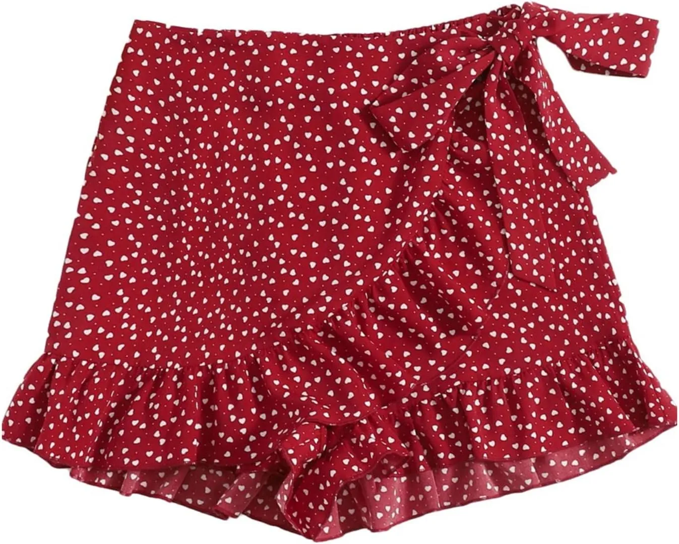 MakeMeChic Women's Boho Floral Print Elastic Waist Ruffle Wrap Tie Skorts Skirt Skorts