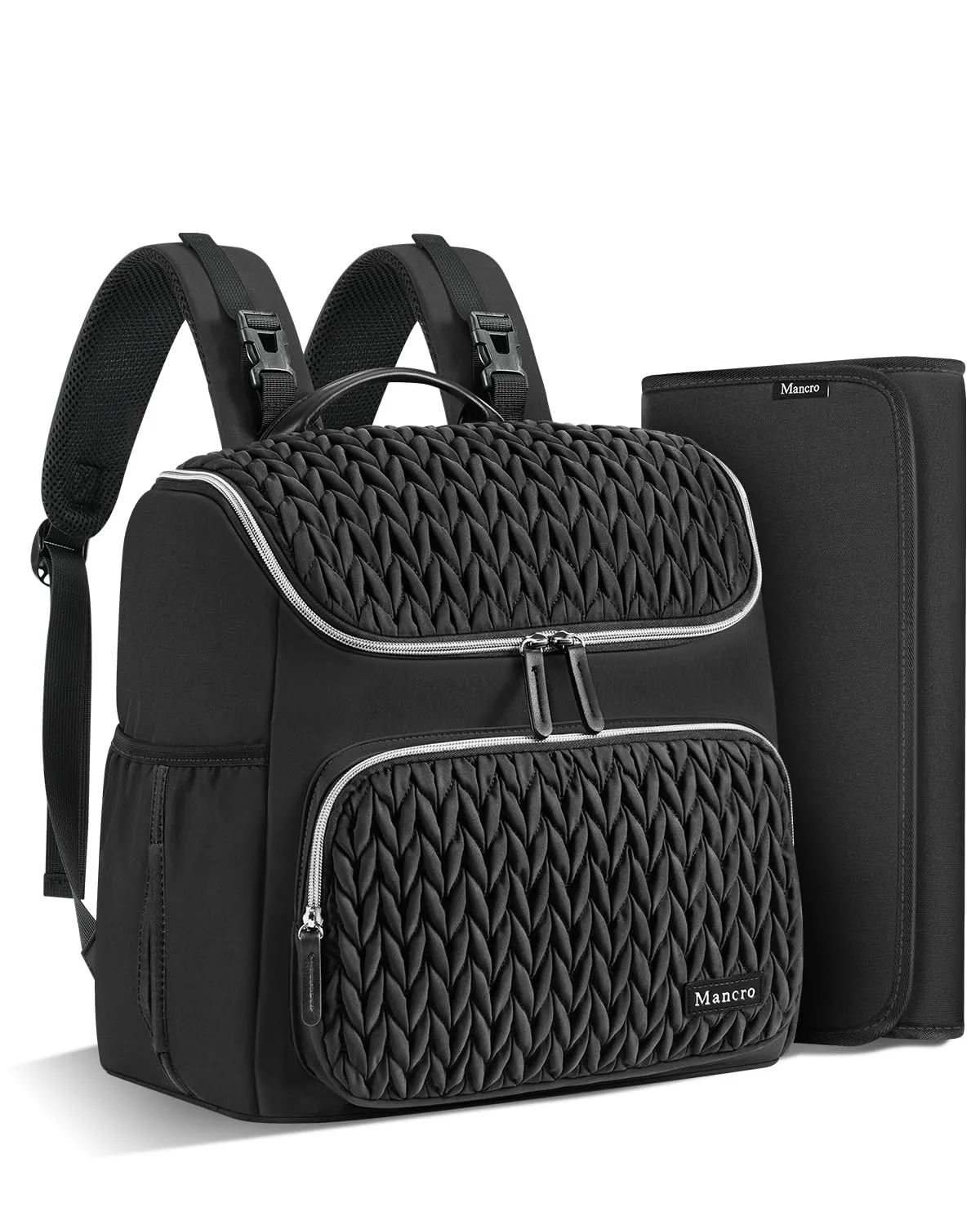 Mancro Small Diaper Bag Backpack, Stylish Mini Diaper Bag with Changing Pad, Waterproof Baby Bags with Insulated Pockets & Stroller Straps, Baby Backpack Travel Bags for New Parents, Black
