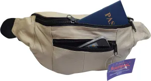 MARSHAL Mens Womens Genuine Leather Fanny Pack Pouch Waist Bag Slim Design Hiking Camping Outdoors Traveling (Cream)