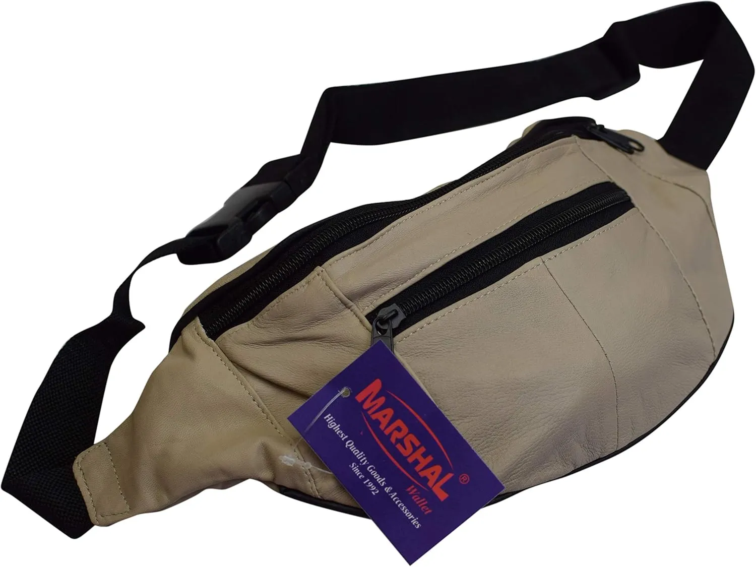 MARSHAL Mens Womens Genuine Leather Fanny Pack Pouch Waist Bag Slim Design Hiking Camping Outdoors Traveling (Cream)