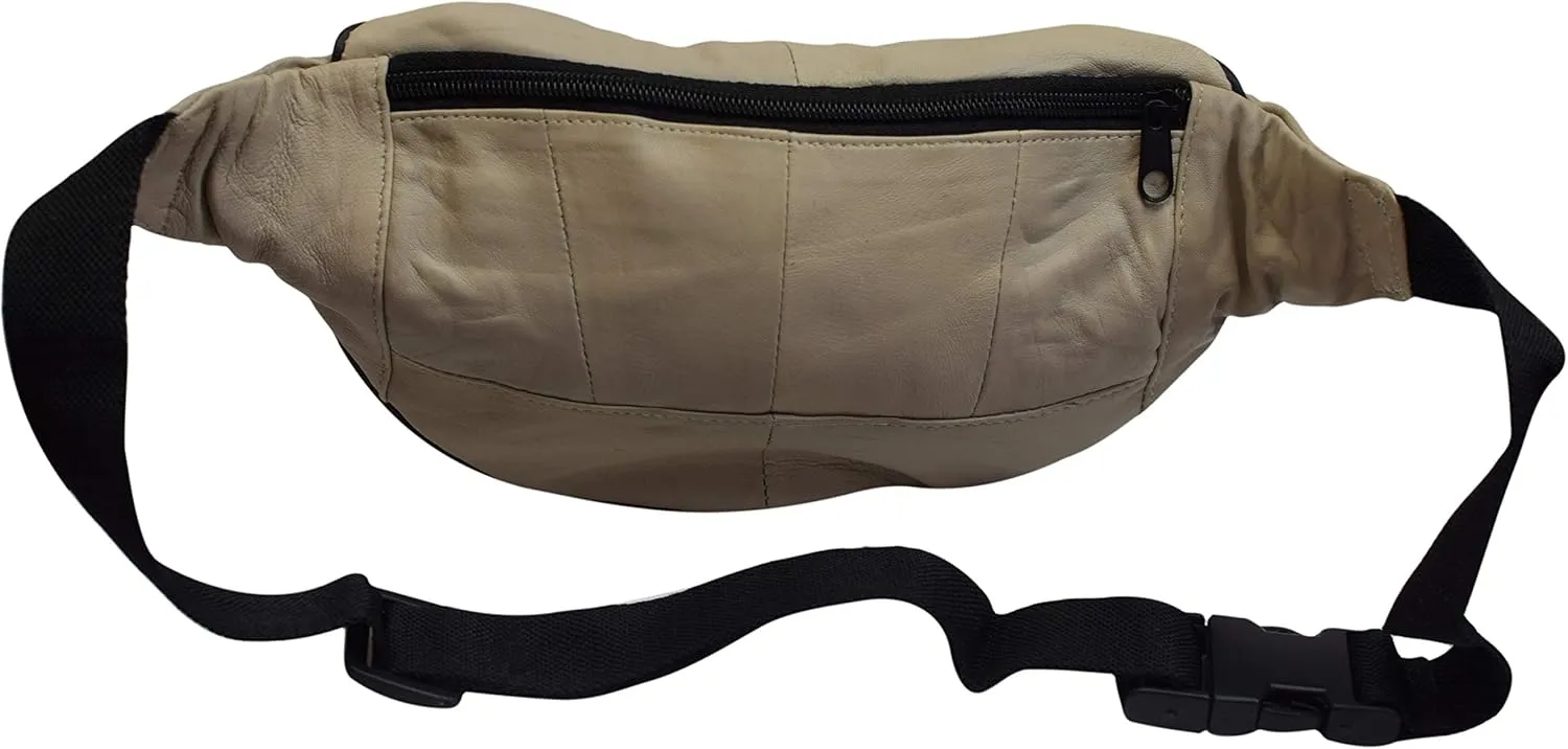 MARSHAL Mens Womens Genuine Leather Fanny Pack Pouch Waist Bag Slim Design Hiking Camping Outdoors Traveling (Cream)
