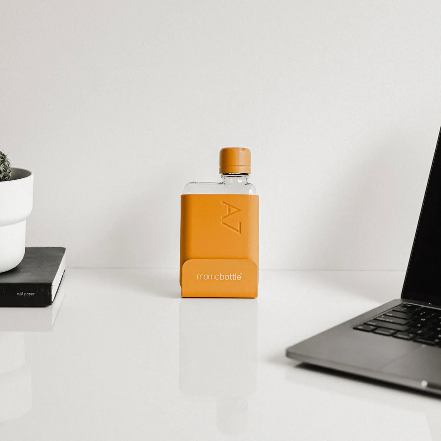 memobottle A7 (Mandarin) Bundle - 6oz (180ml) - Bottle, silicone sleeve & lid | Compact Flat Bottle for Bags & Pockets | BPA Free Tritan | Modern & Minimalist | For Gym, Work & Travel