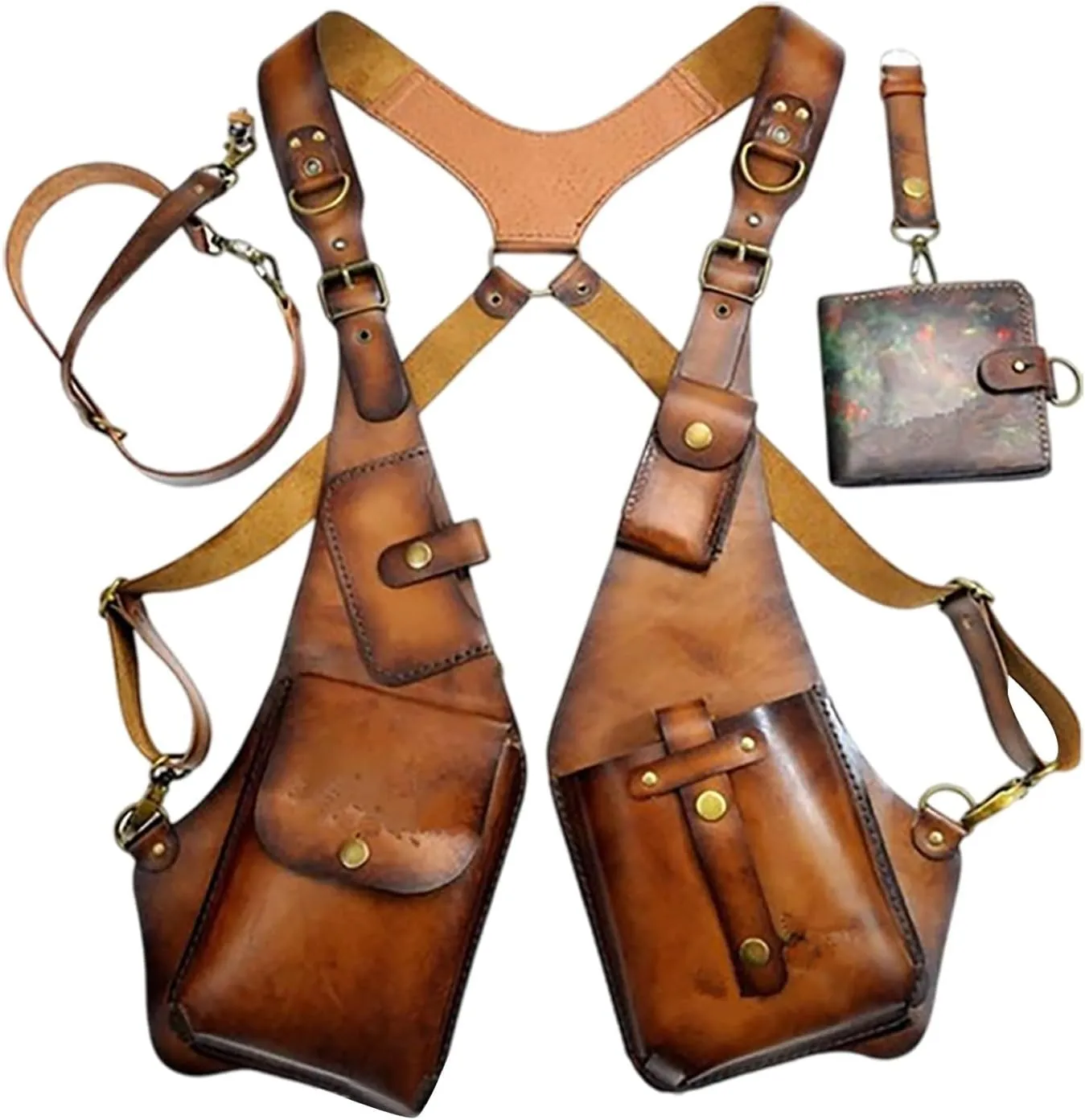 Men Anti Underarm Shoulder Bag Adjustable PU Leather Strap Wallet Bag Phone Bag,Suspenders Underarm Satchel Vest