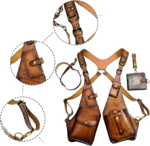 Men Anti Underarm Shoulder Bag Adjustable PU Leather Strap Wallet Bag Phone Bag,Suspenders Underarm Satchel Vest