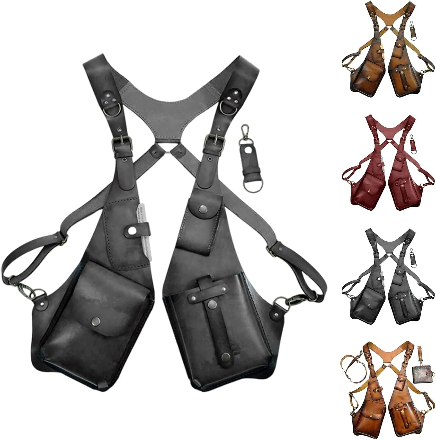 Men Anti Underarm Shoulder Bag Adjustable PU Leather Strap Wallet Bag Phone Bag,Suspenders Underarm Satchel Vest