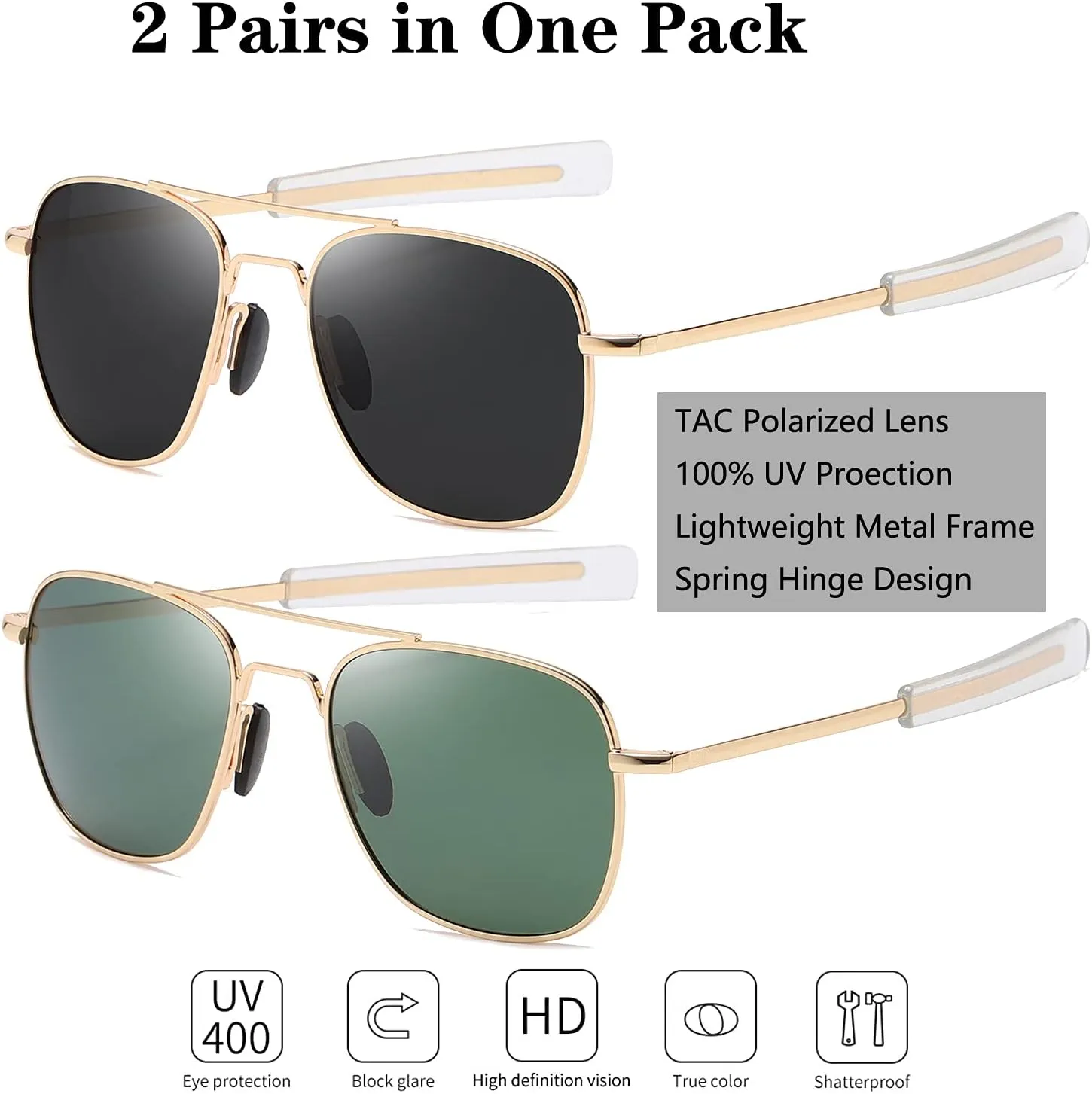 Men's Aviator Sunglasses American Army Military Pilot Polarized Sunglasses Bayonet Temples