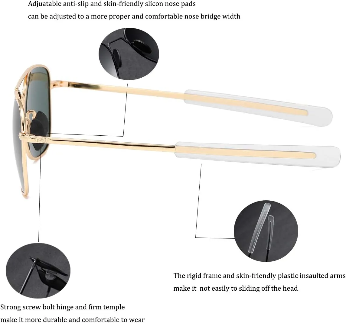 Men's Aviator Sunglasses American Army Military Pilot Polarized Sunglasses Bayonet Temples