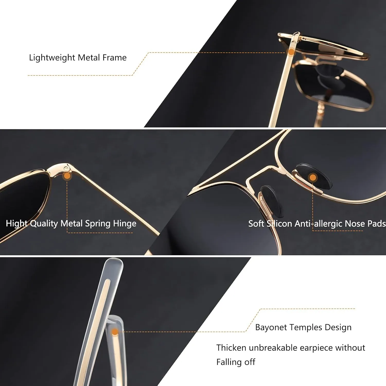 Men's Aviator Sunglasses American Army Military Pilot Polarized Sunglasses Bayonet Temples