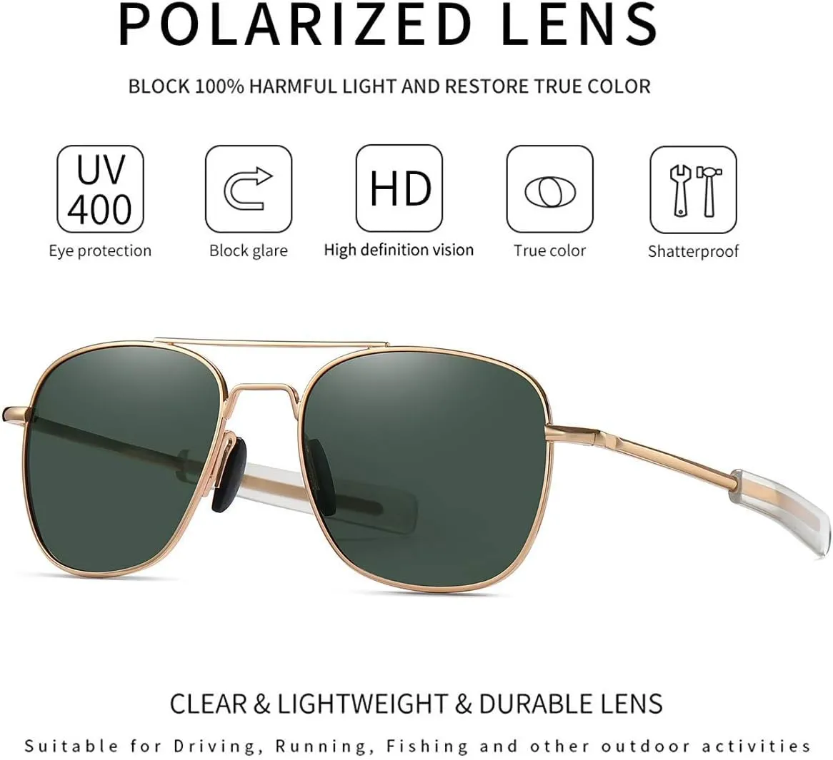 Men's Aviator Sunglasses American Army Military Pilot Polarized Sunglasses Bayonet Temples