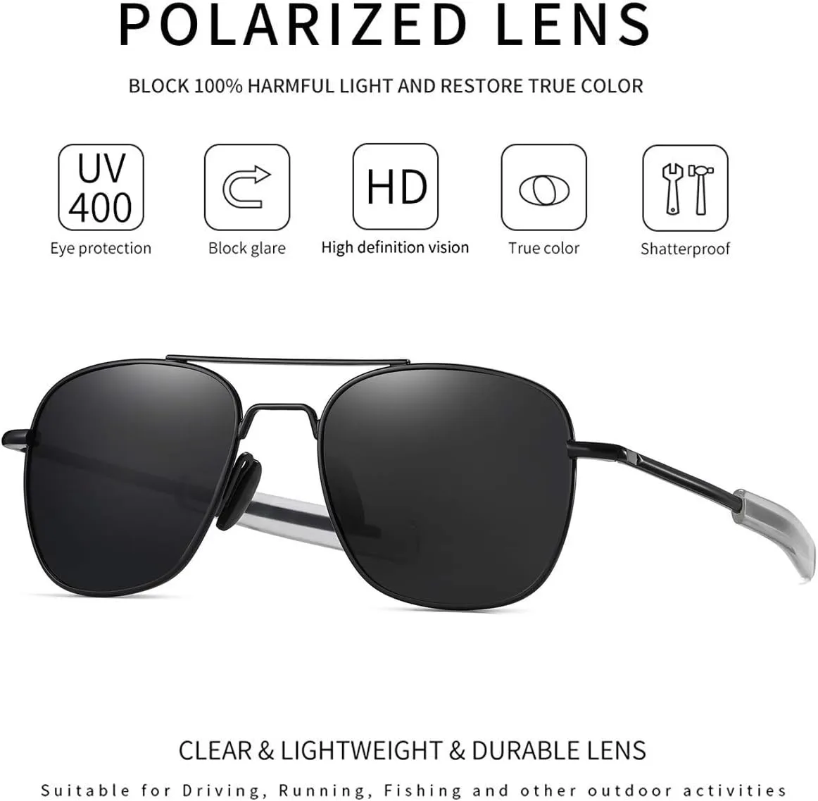 Men's Aviator Sunglasses American Army Military Pilot Polarized Sunglasses Bayonet Temples
