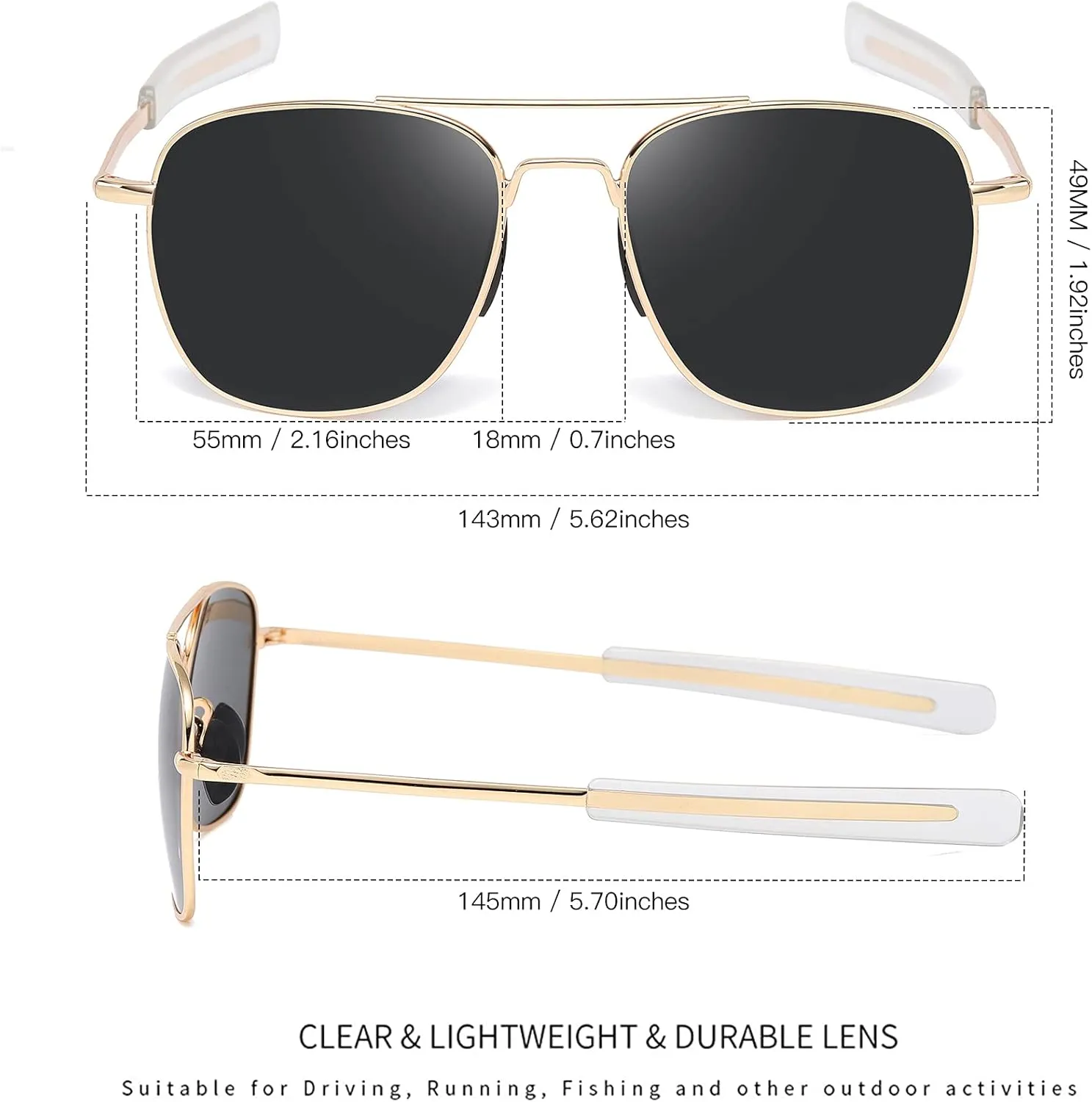 Men's Aviator Sunglasses American Army Military Pilot Polarized Sunglasses Bayonet Temples