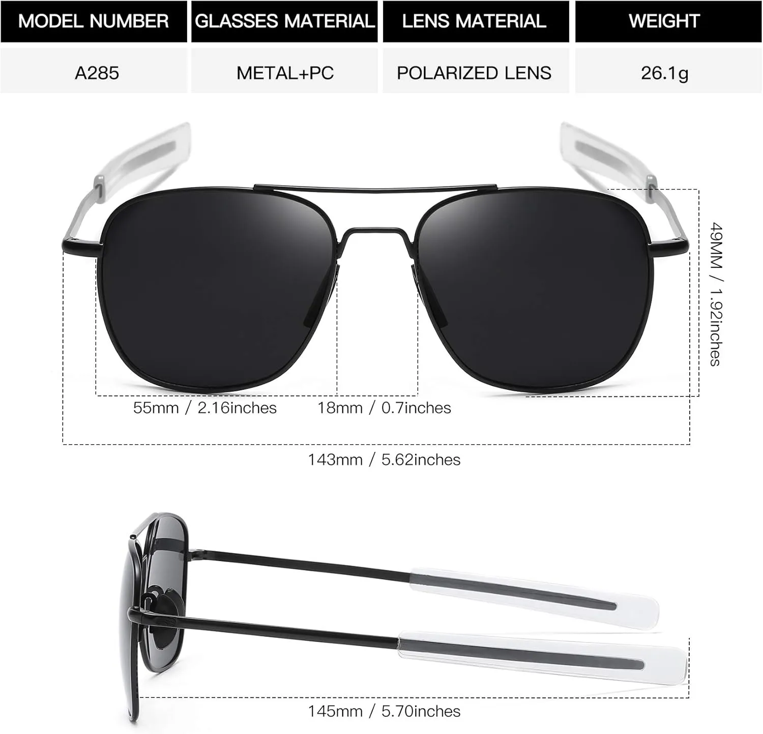 Men's Aviator Sunglasses American Army Military Pilot Polarized Sunglasses Bayonet Temples