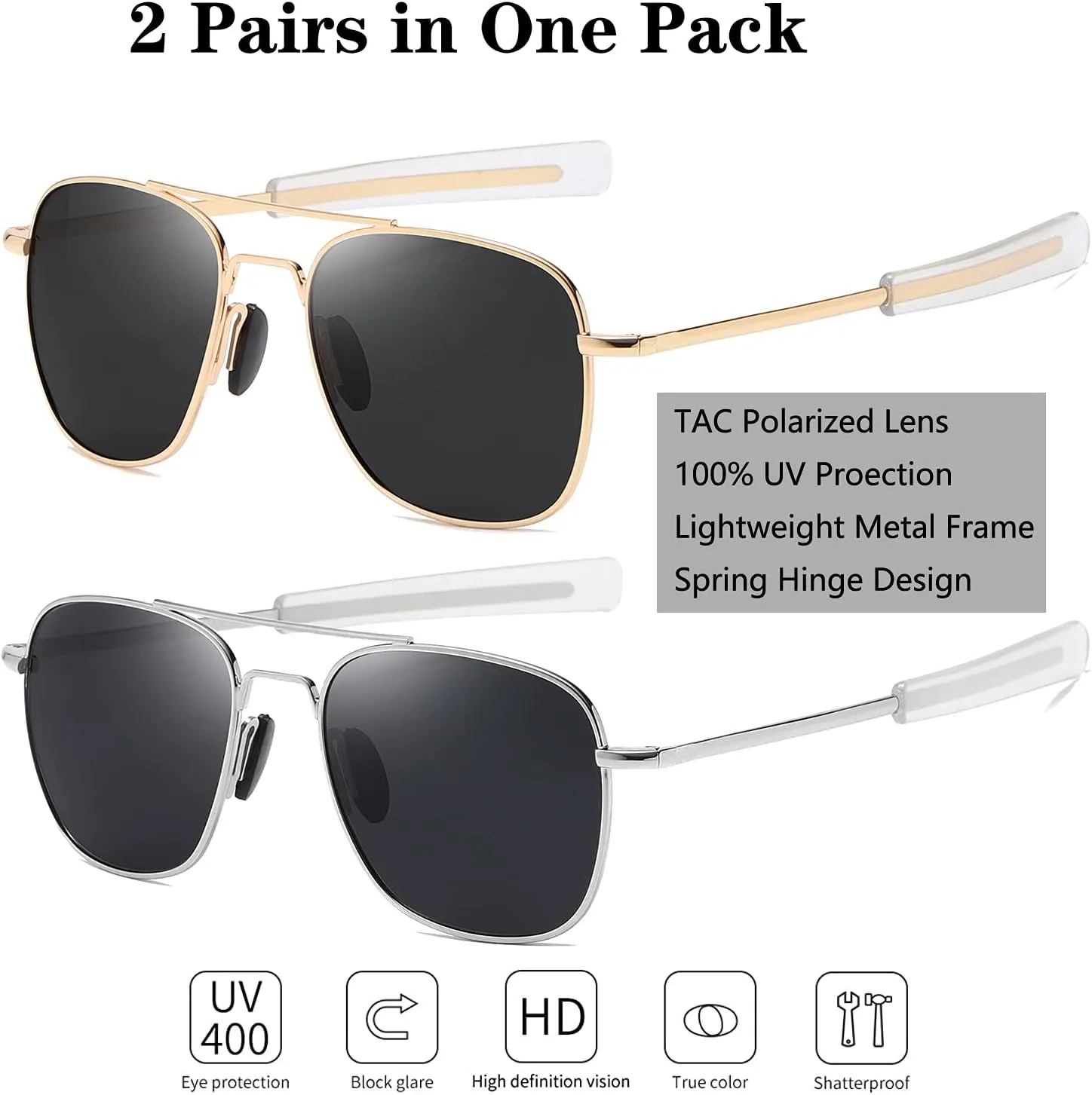 Men's Aviator Sunglasses American Army Military Pilot Polarized Sunglasses Bayonet Temples