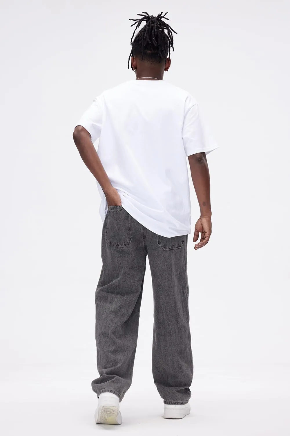 Mens Baggy Jeans Elastic Waisted Denim Pants for Men with Drawstring Streetwear