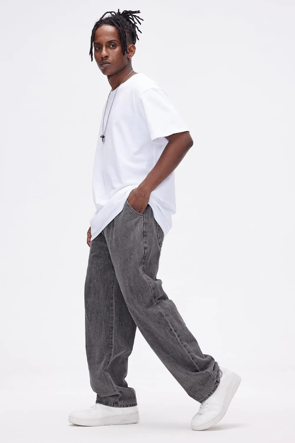 Mens Baggy Jeans Elastic Waisted Denim Pants for Men with Drawstring Streetwear