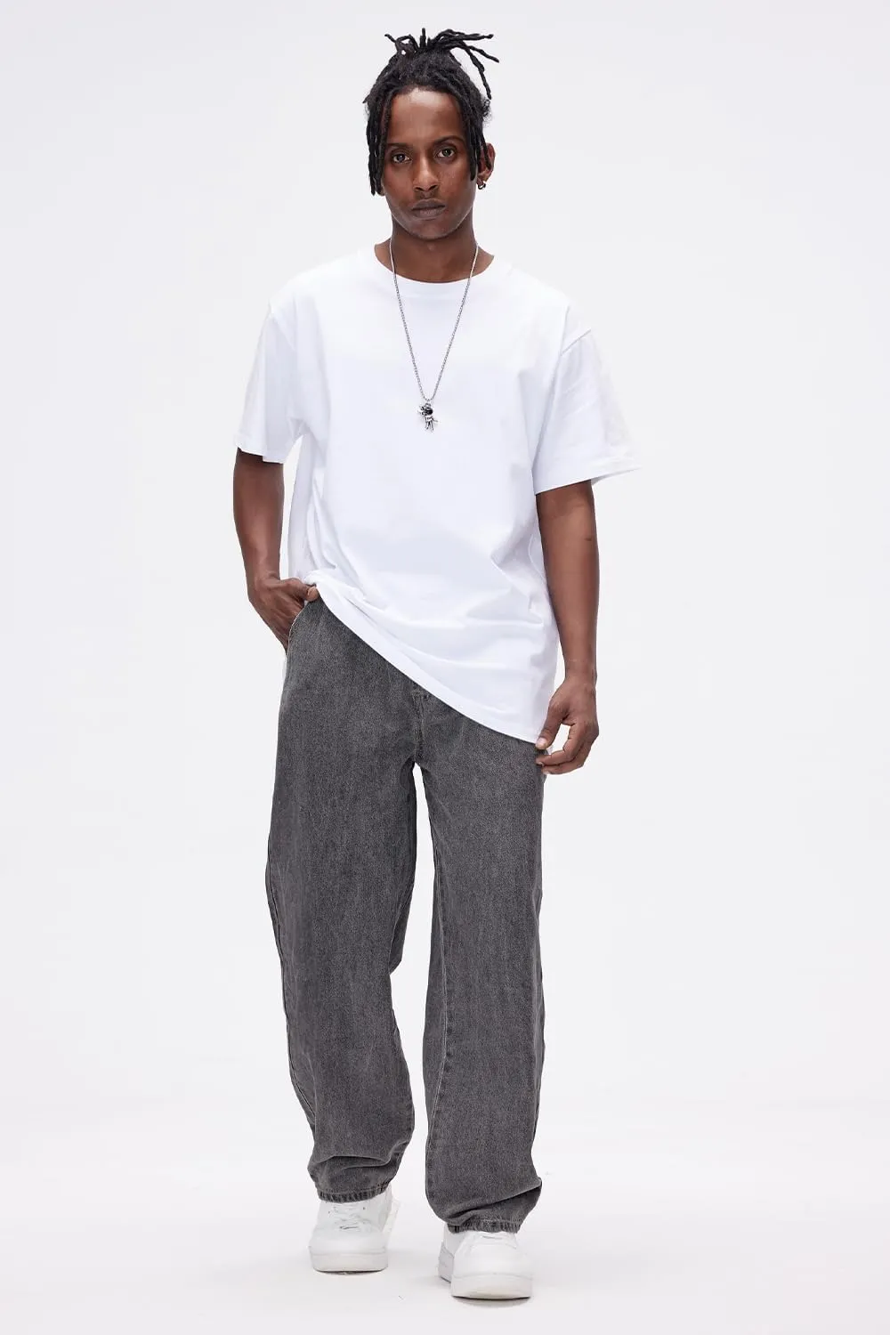 Mens Baggy Jeans Elastic Waisted Denim Pants for Men with Drawstring Streetwear