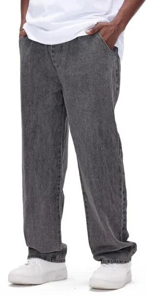 Mens Baggy Jeans Elastic Waisted Denim Pants for Men with Drawstring Streetwear
