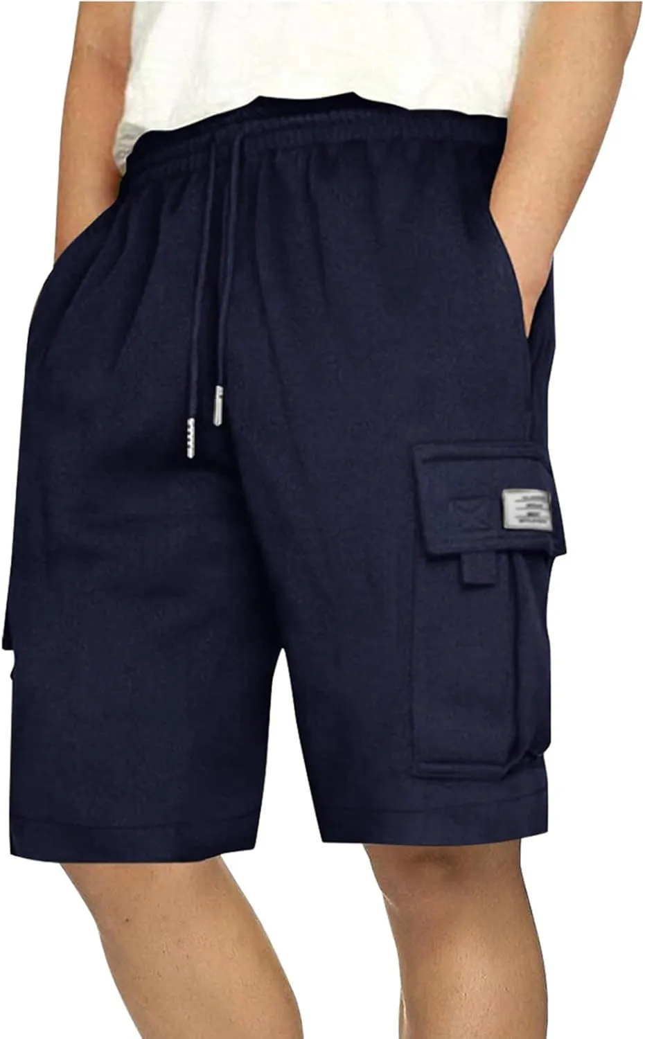 Mens Cargo Shorts Cotton Elastic Waist Casual Shorts Drawstring Athletic Shorts with Multi Pockets