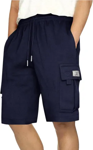 Mens Cargo Shorts Cotton Elastic Waist Casual Shorts Drawstring Athletic Shorts with Multi Pockets