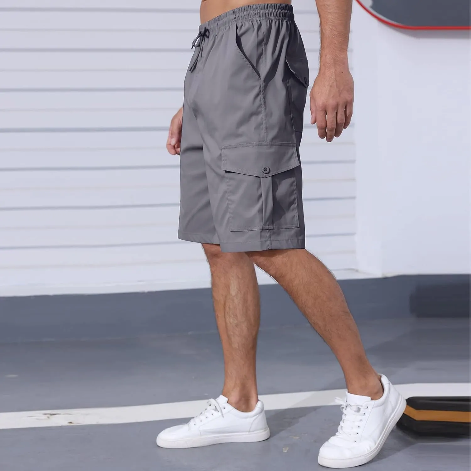 Men's Cargo Shorts Elastic Waist Outdoor Relaxed Fit Sport Shorts Jogger SweatShorts with Multi-Pocket