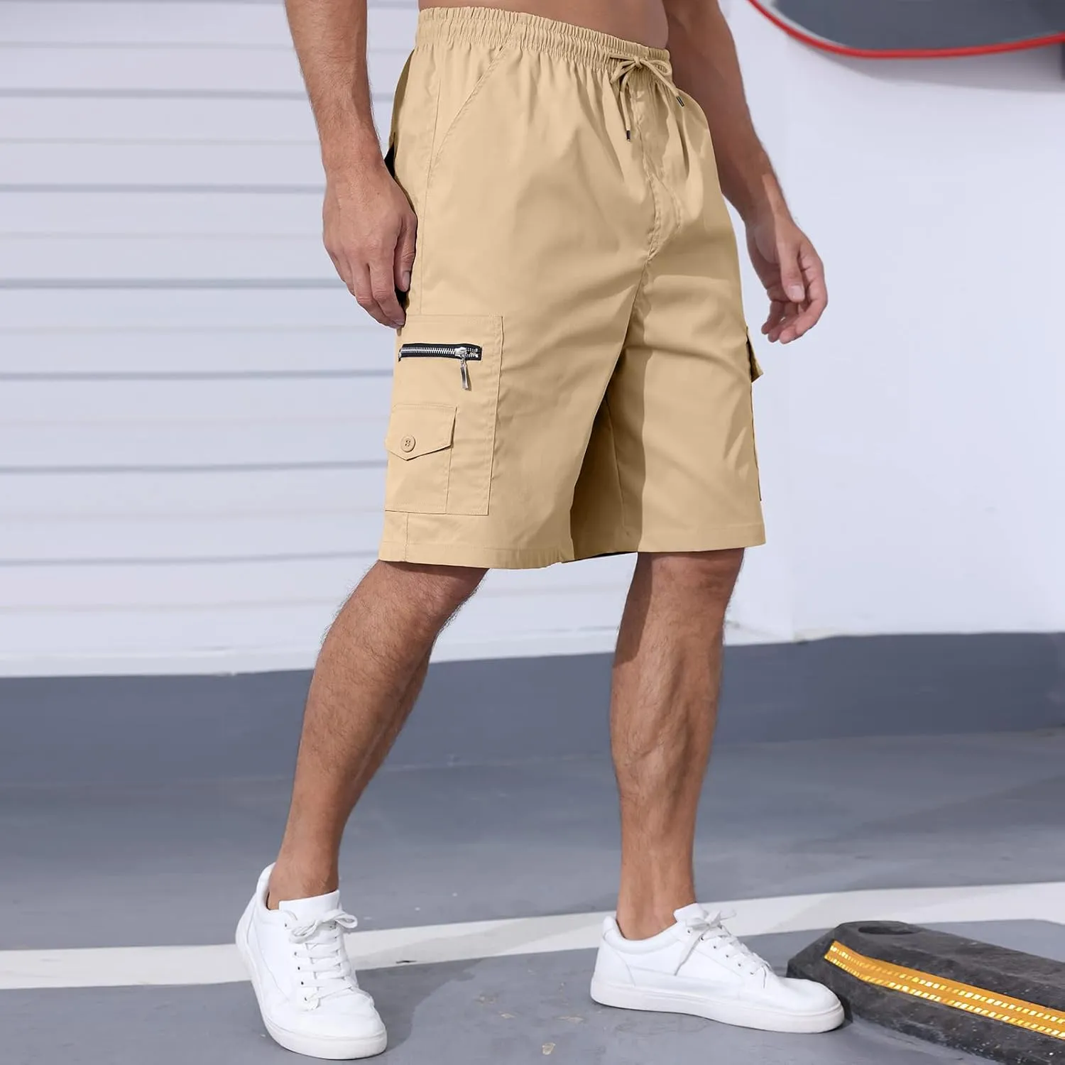 Men's Cargo Shorts Elastic Waist Outdoor Relaxed Fit Sport Shorts Jogger SweatShorts with Multi-Pocket