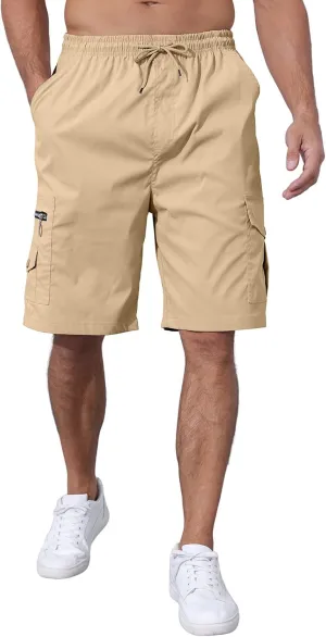 Men's Cargo Shorts Elastic Waist Outdoor Relaxed Fit Sport Shorts Jogger SweatShorts with Multi-Pocket