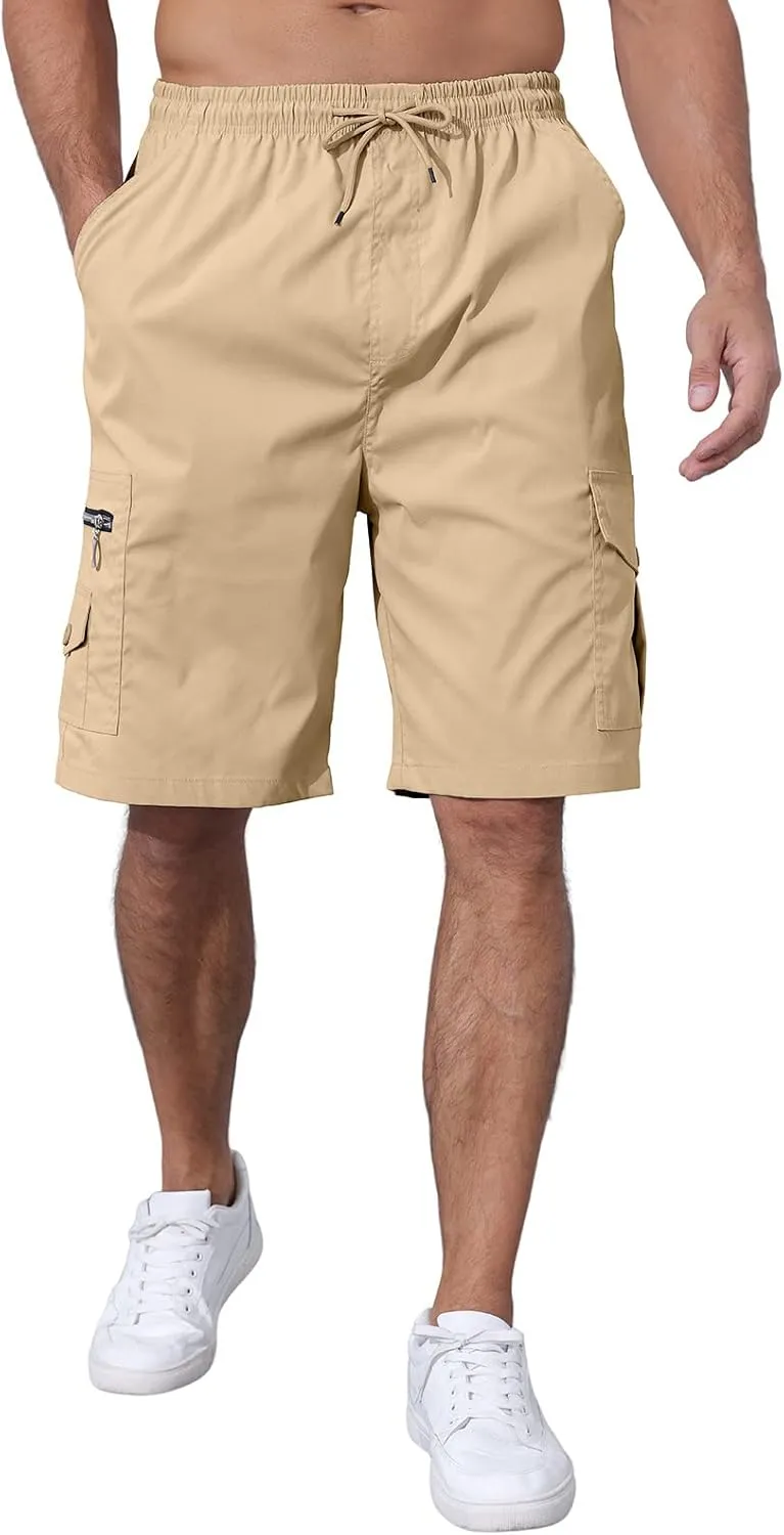 Men's Cargo Shorts Elastic Waist Outdoor Relaxed Fit Sport Shorts Jogger SweatShorts with Multi-Pocket