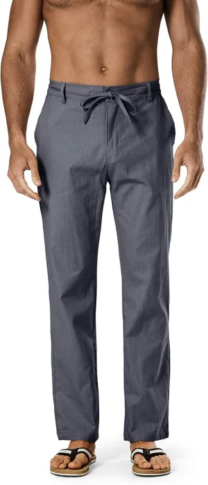 Men's Drawstring Linen Pant Elastic Waist Relaxed-Fit Casual Beach Trousers