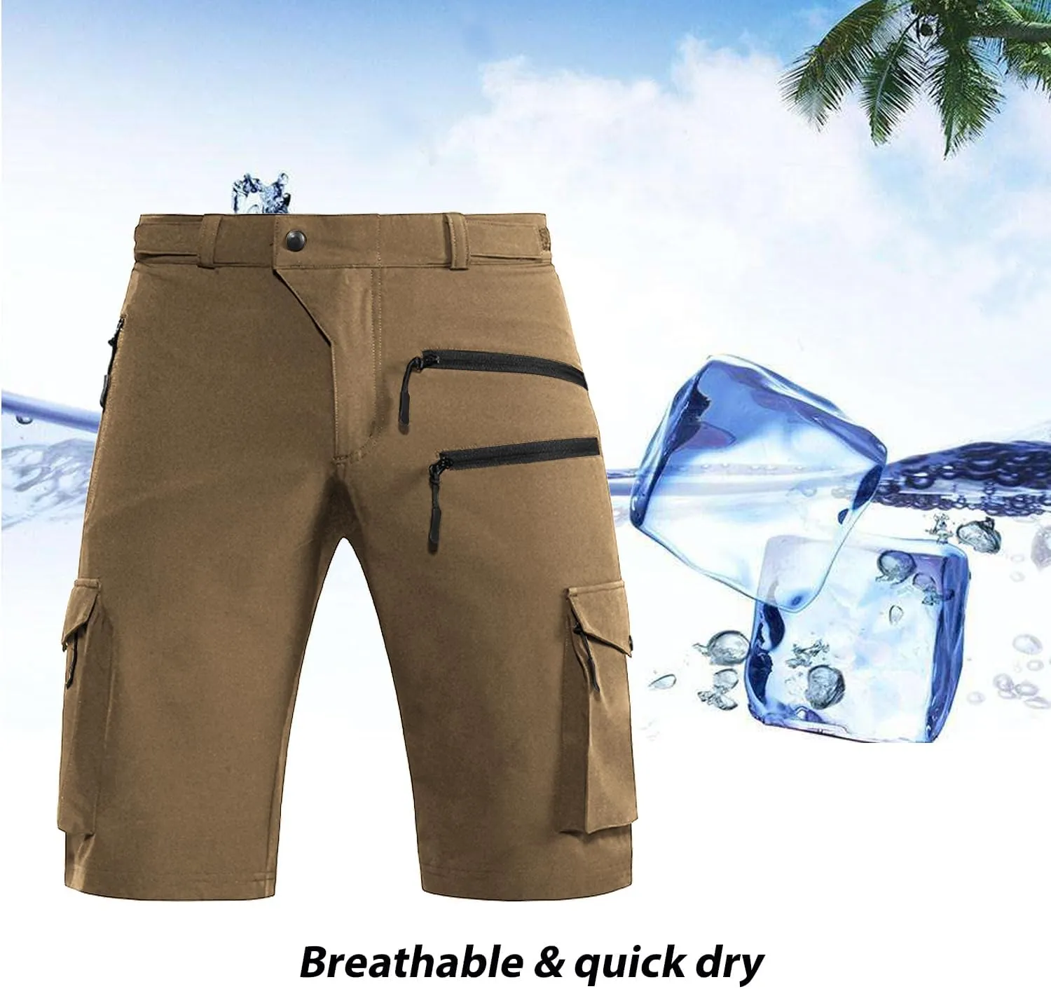 Men's Mountain Bike Shorts Stretch Hiking Cargo Shorts Quick Dry with Zipper Pocket for Bicycle Cycling Casual Golf