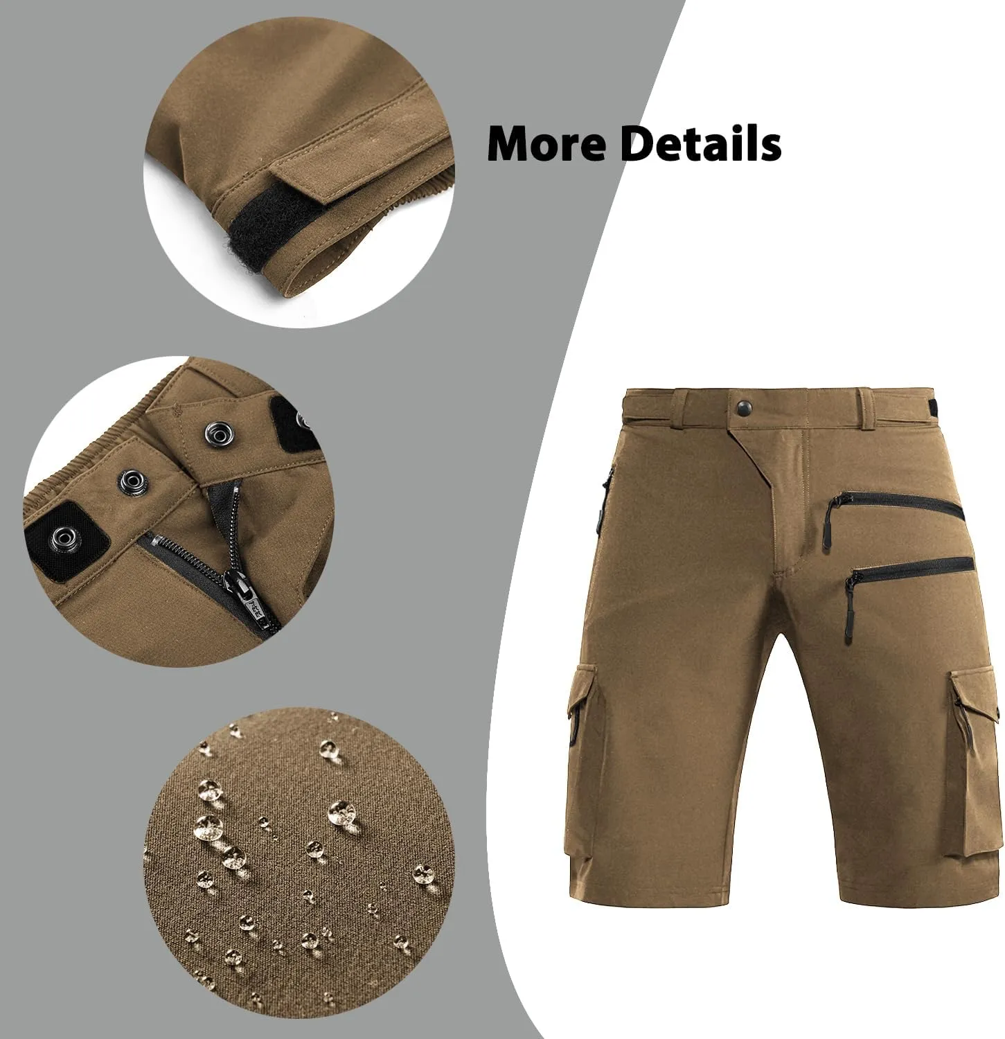 Men's Mountain Bike Shorts Stretch Hiking Cargo Shorts Quick Dry with Zipper Pocket for Bicycle Cycling Casual Golf