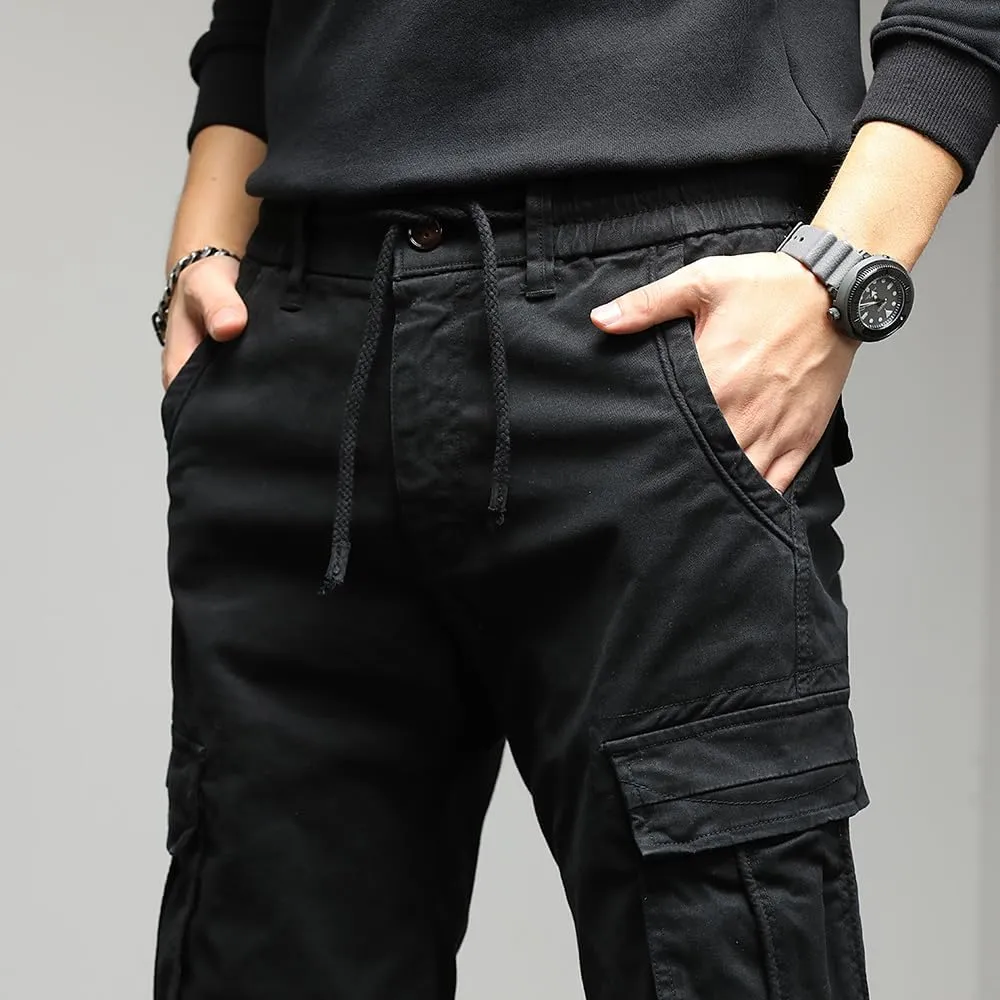 Men's Regular Fit Cargo Pants Drawstring Cotton Multi Pockets Tactical Pants