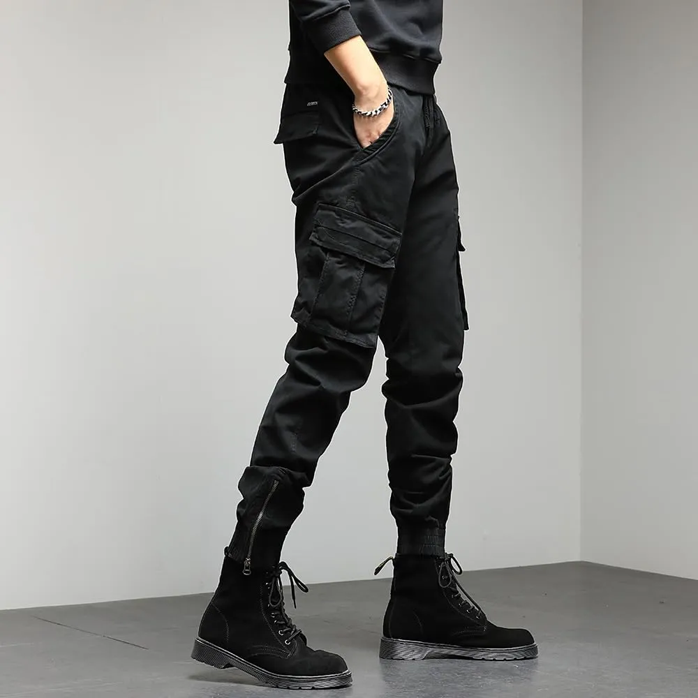 Men's Regular Fit Cargo Pants Drawstring Cotton Multi Pockets Tactical Pants