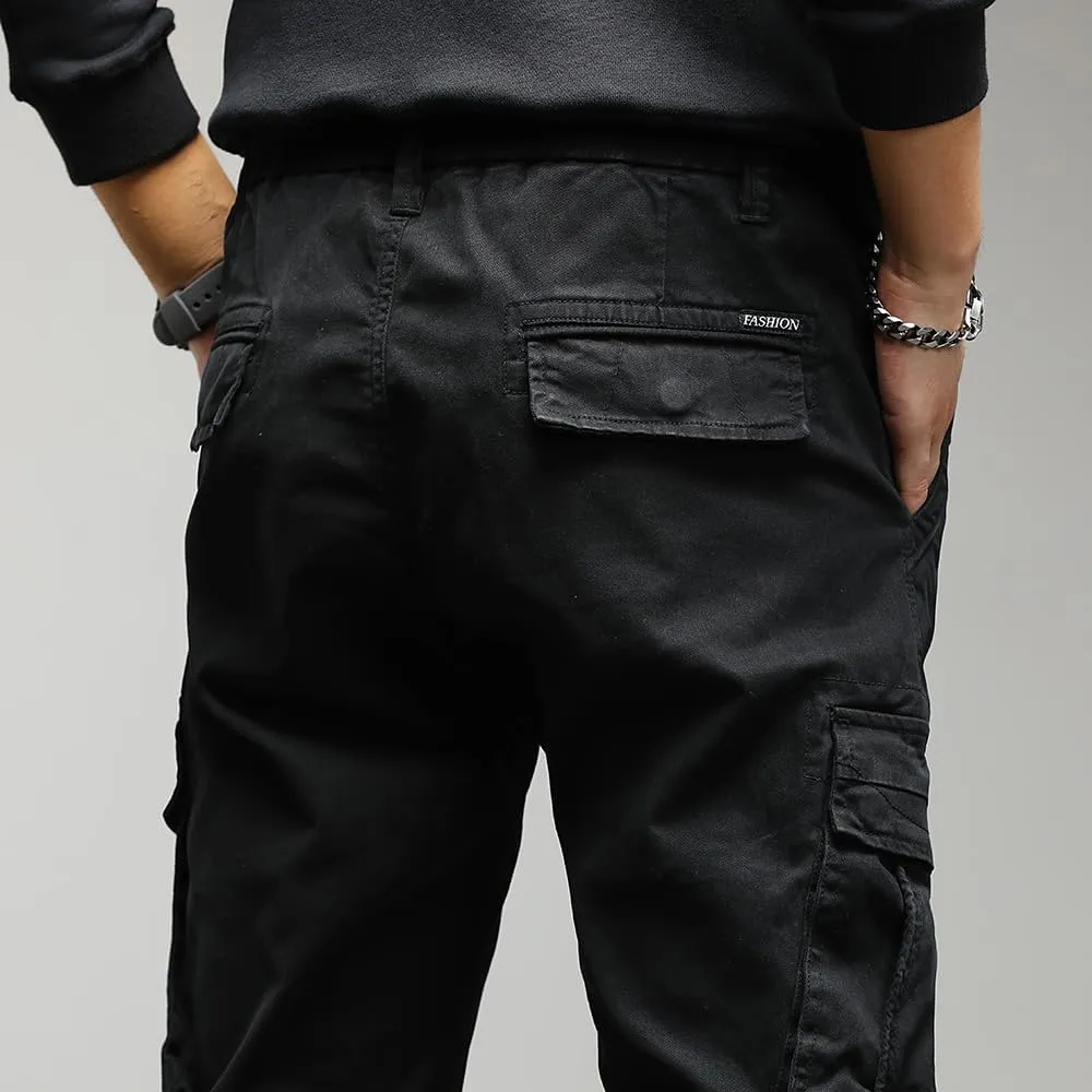 Men's Regular Fit Cargo Pants Drawstring Cotton Multi Pockets Tactical Pants