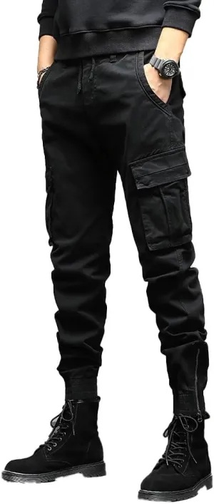 Men's Regular Fit Cargo Pants Drawstring Cotton Multi Pockets Tactical Pants