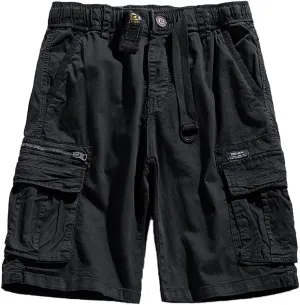 Men's Regular Fit Military Cargo Shorts Summer Drawstring Zipper Pockets Work Shorts