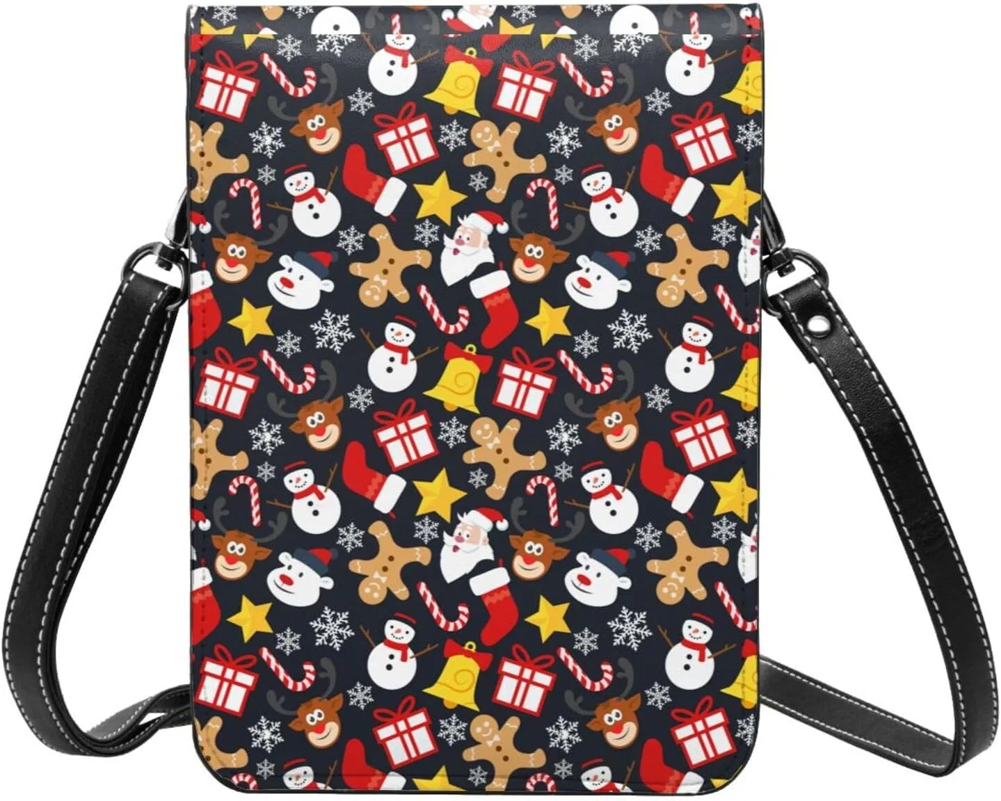 Merry Christmas Snowflakes Blue Leather Crossbody Phone Purse for Women Cute Wallet Bags Lightweight Mini Sling Bag