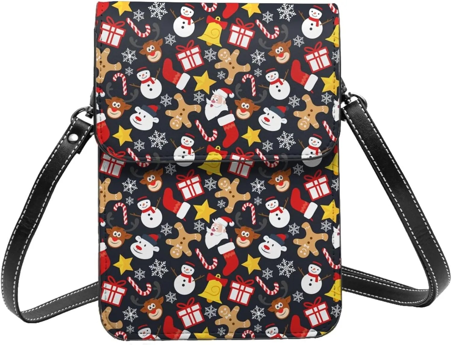 Merry Christmas Snowflakes Blue Leather Crossbody Phone Purse for Women Cute Wallet Bags Lightweight Mini Sling Bag