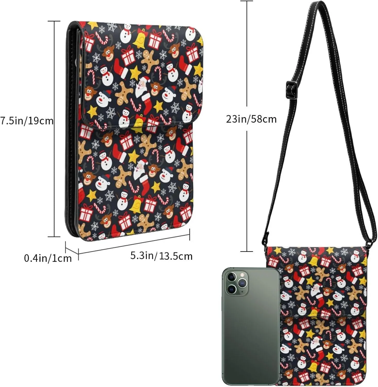 Merry Christmas Snowflakes Blue Leather Crossbody Phone Purse for Women Cute Wallet Bags Lightweight Mini Sling Bag
