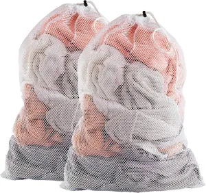 Mesh XL Laundry Bags - Pack of 2 - Large 24" x 36" - Durable, Machine Washable with Secure Drawstring Closure - Perfect for College Dorms, Laundromats, Apartments (White)