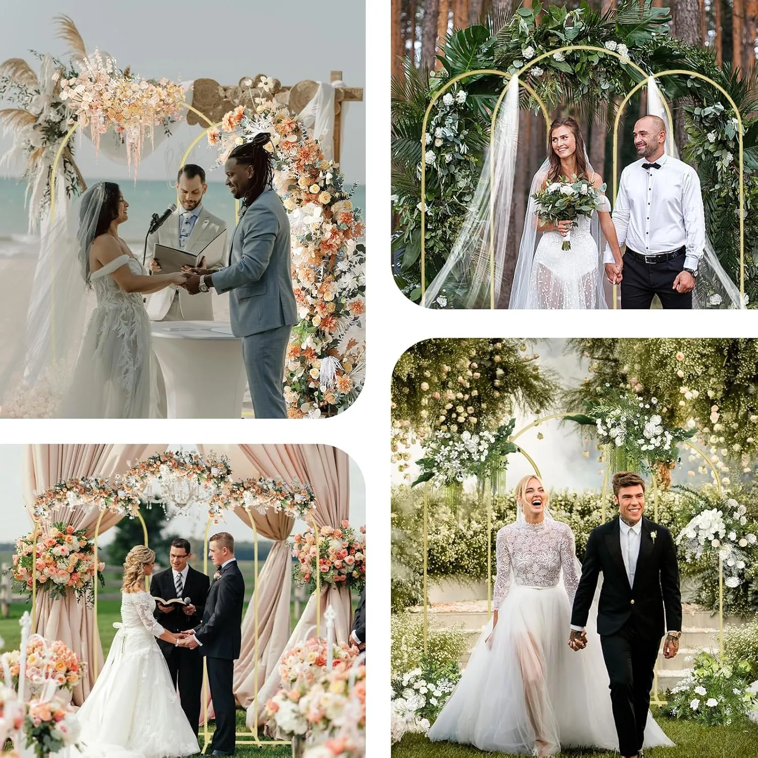 Metal Arch Backdrop Stand (7.2FT,6FT,6FT) Set of 3 Gold Arch Wedding Arch Frame Arco para Globos Con Base Metal Arch Backdrop Stand for Wedding Ceremony Baby Shower Birthday Floral Balloon Arch