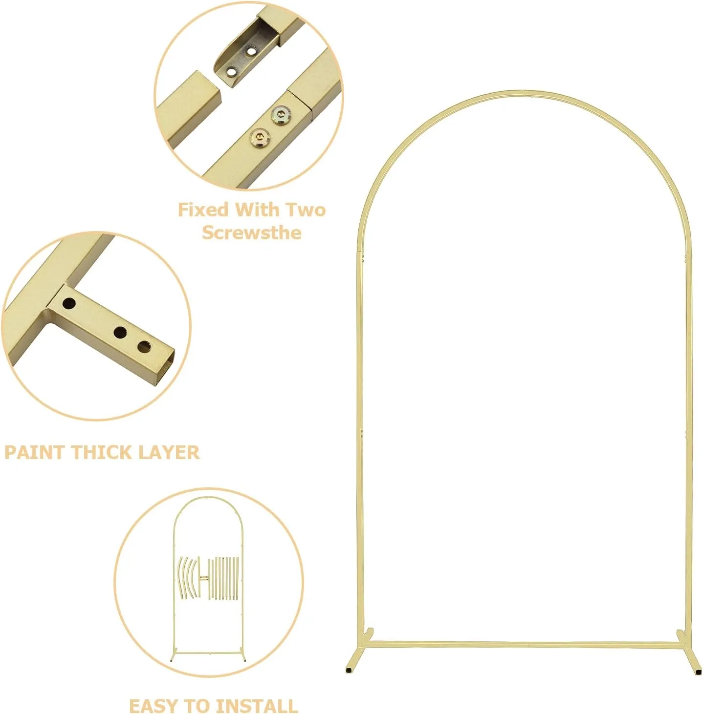 Metal Arch Backdrop Stand (7.2FT,6FT,6FT) Set of 3 Gold Arch Wedding Arch Frame Arco para Globos Con Base Metal Arch Backdrop Stand for Wedding Ceremony Baby Shower Birthday Floral Balloon Arch