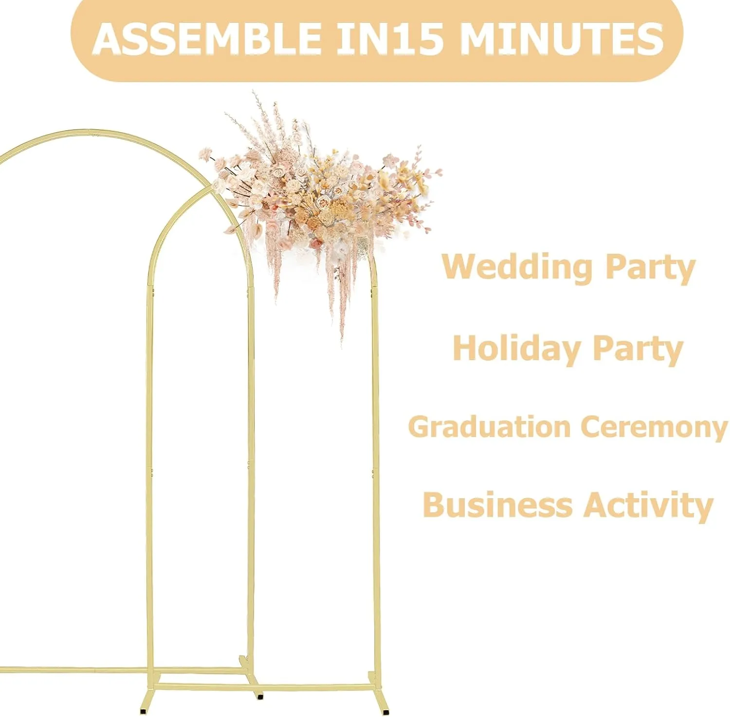 Metal Arch Backdrop Stand (7.2FT,6FT,6FT) Set of 3 Gold Arch Wedding Arch Frame Arco para Globos Con Base Metal Arch Backdrop Stand for Wedding Ceremony Baby Shower Birthday Floral Balloon Arch