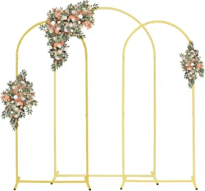 Metal Arch Backdrop Stand (7.2FT,6FT,6FT) Set of 3 Gold Arch Wedding Arch Frame Arco para Globos Con Base Metal Arch Backdrop Stand for Wedding Ceremony Baby Shower Birthday Floral Balloon Arch