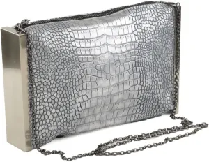 Metallic Alligator Print with Metal Frame Clutch Bag