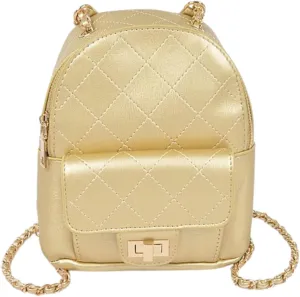 Metallic Pastel Quilted Mini Convertible Fashion Backpack PU Leather Small Shoulder Bag Purse for Women, Teens, Girls (Gold, Mini)